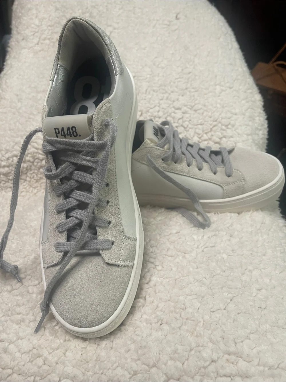 P448 Women platform  Suede & Leather Sneakers in Light Gray NWOT but see pic